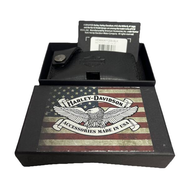 Harley-Davidson Men's B&S Front Pocket Money Clip Leather Wallet - Black - Picture 1 of 6